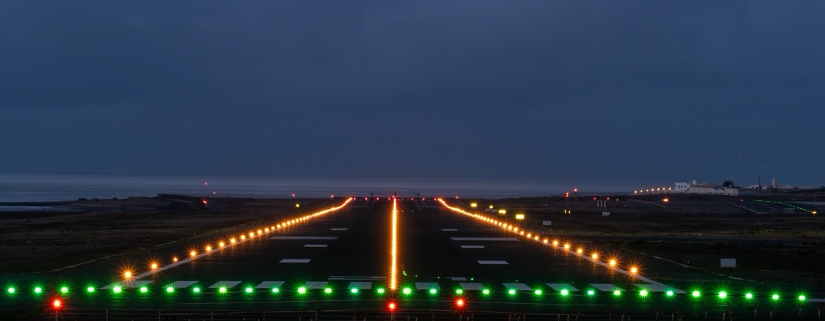 Runway threshold, approach centreline and stop bar lighting at night