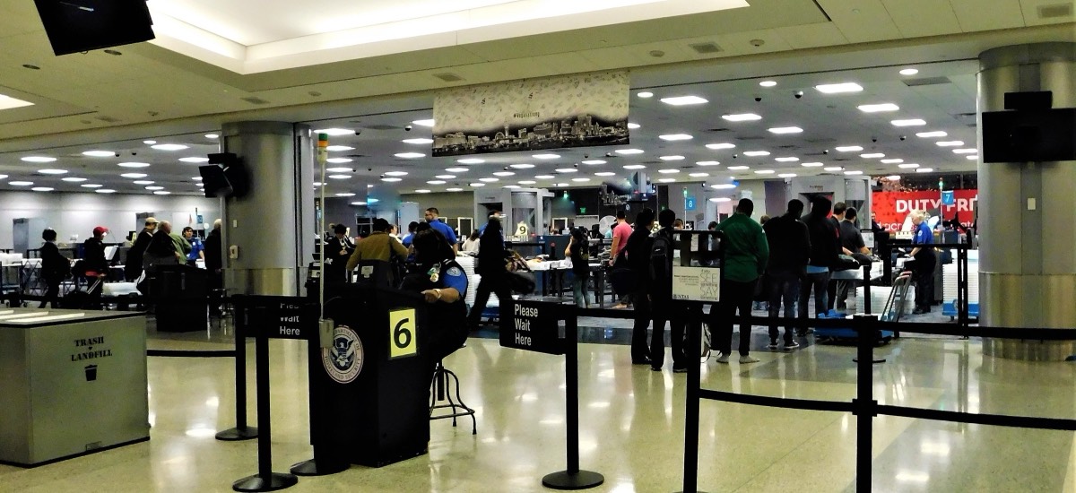 Security screening position at an airport checkpoint